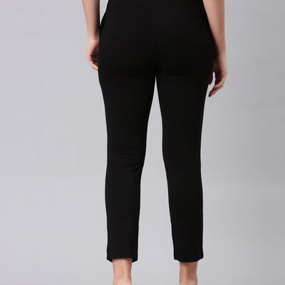Women Solid Black Mid Rise Smart Fit Kurti Pant