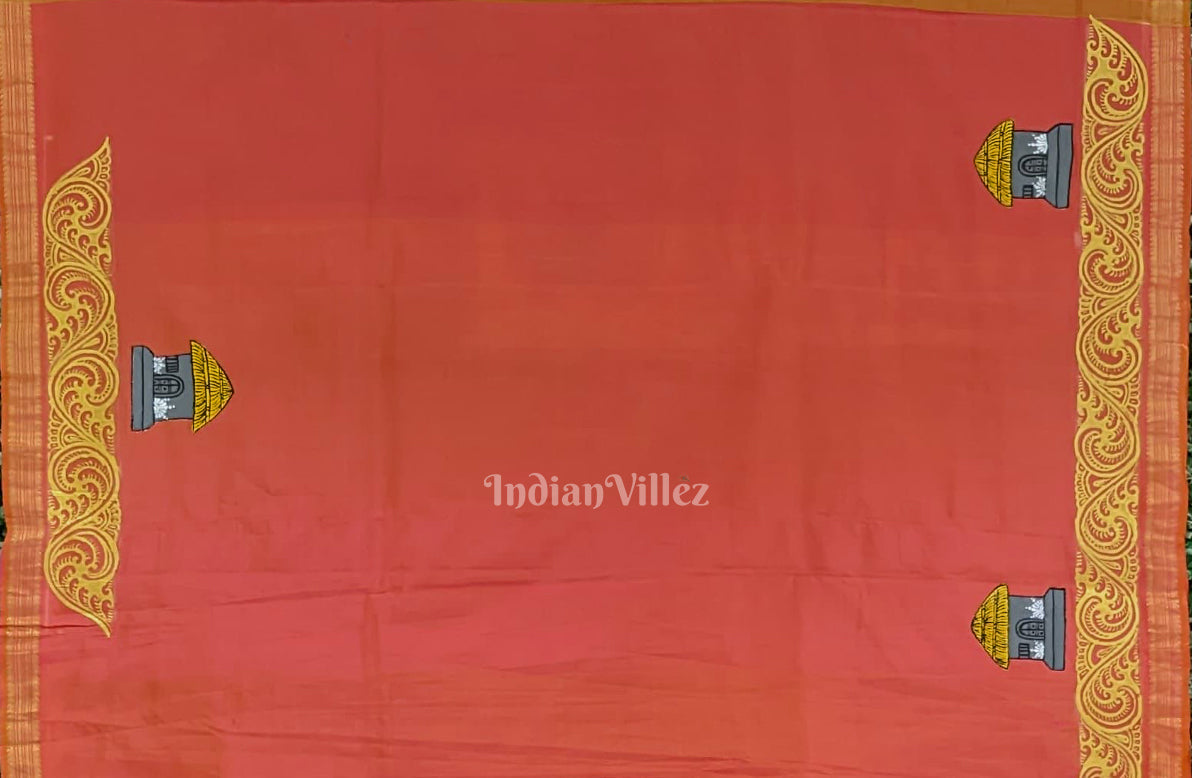 Deep Maroon Ramayan Theme Hand-Painted Pattachitra Saree