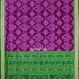 Maroon Elephant Theme Sambalpuri Ikat Silk Saree