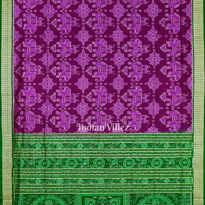 Maroon Elephant Theme Sambalpuri Ikat Silk Saree