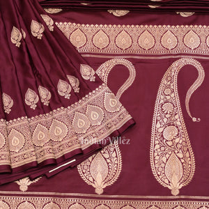 Mulberry Purple Soft Pure Mashru Satin Silk Banarasi Saree