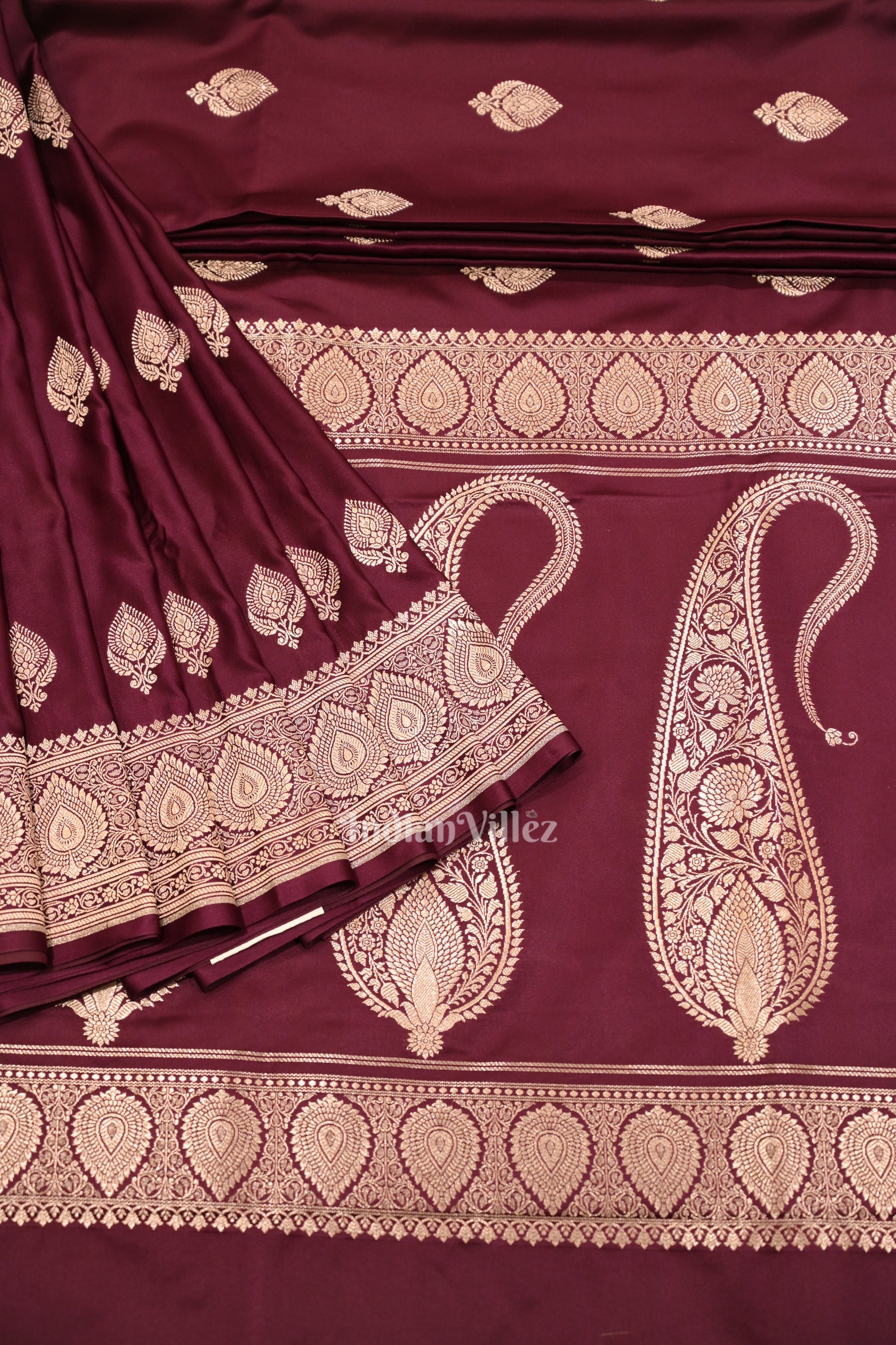 Mulberry Purple Soft Pure Mashru Satin Silk Banarasi Saree