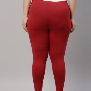 Women Solid Cherry Mid Rise Slim Fit Ankle Length Leggings - Tall
