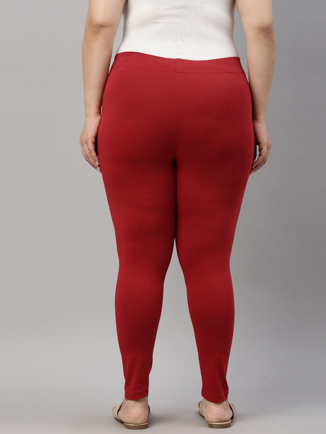 Women Solid Cherry Mid Rise Slim Fit Ankle Length Leggings - Tall