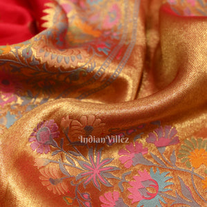 Red Banarasi Silk Saree With Paithani Border and Pallu