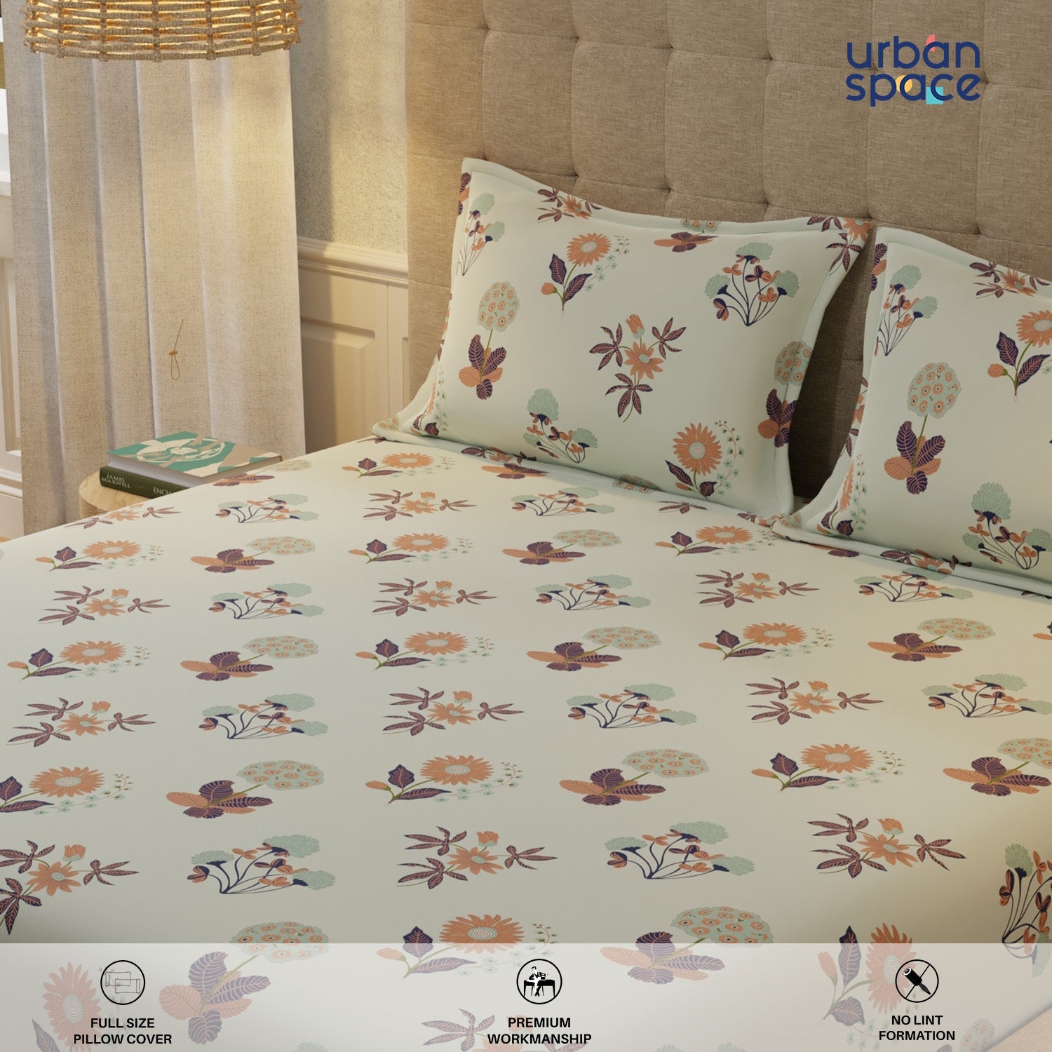 Serene 200 TC 100% Cotton Single Bedsheet with Pillow Covers - Radiance Grey