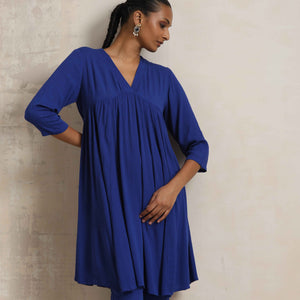 trueBrowns Blue Crinkle Flared Kurta Co-ord Set