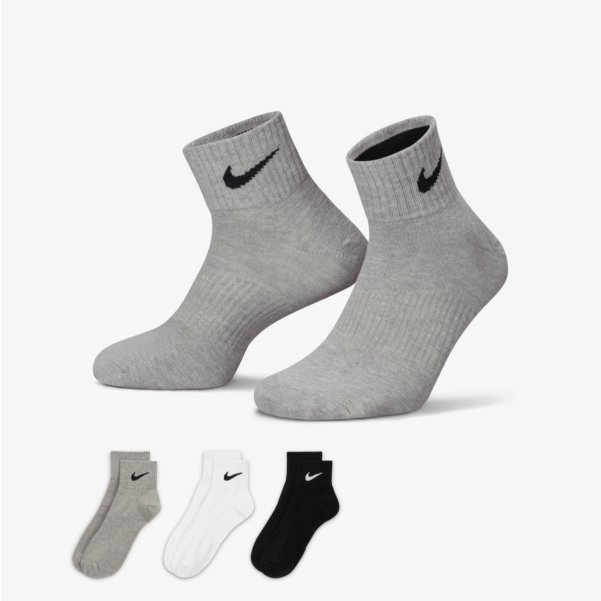 NIKE | PERFORMANCE LIGHTWEIGHT TRAINING ANKLE SOCKS (3 PAIRS) { GREY/WHITE/BLACK