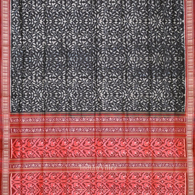 Exclusive Black Red Floral Theme Sambalpuri Silk Saree