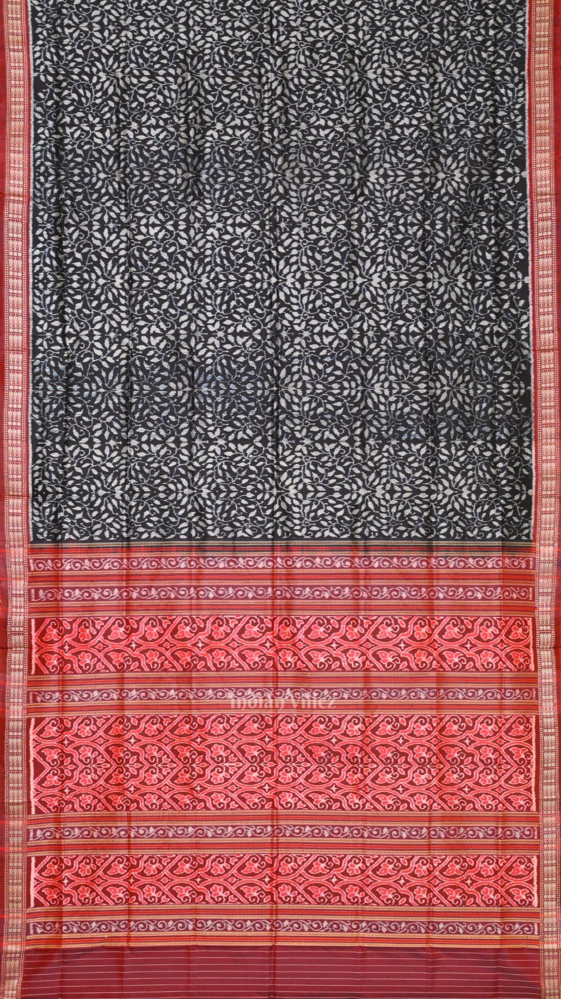 Exclusive Black Red Floral Theme Sambalpuri Silk Saree