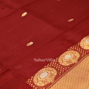 Deep Maroon Banarasi Katan Saree With Floral Handwork