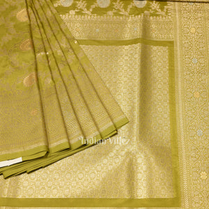 Mehendi Green Meenakari Pure Mashru Satin Silk Banarasi Saree