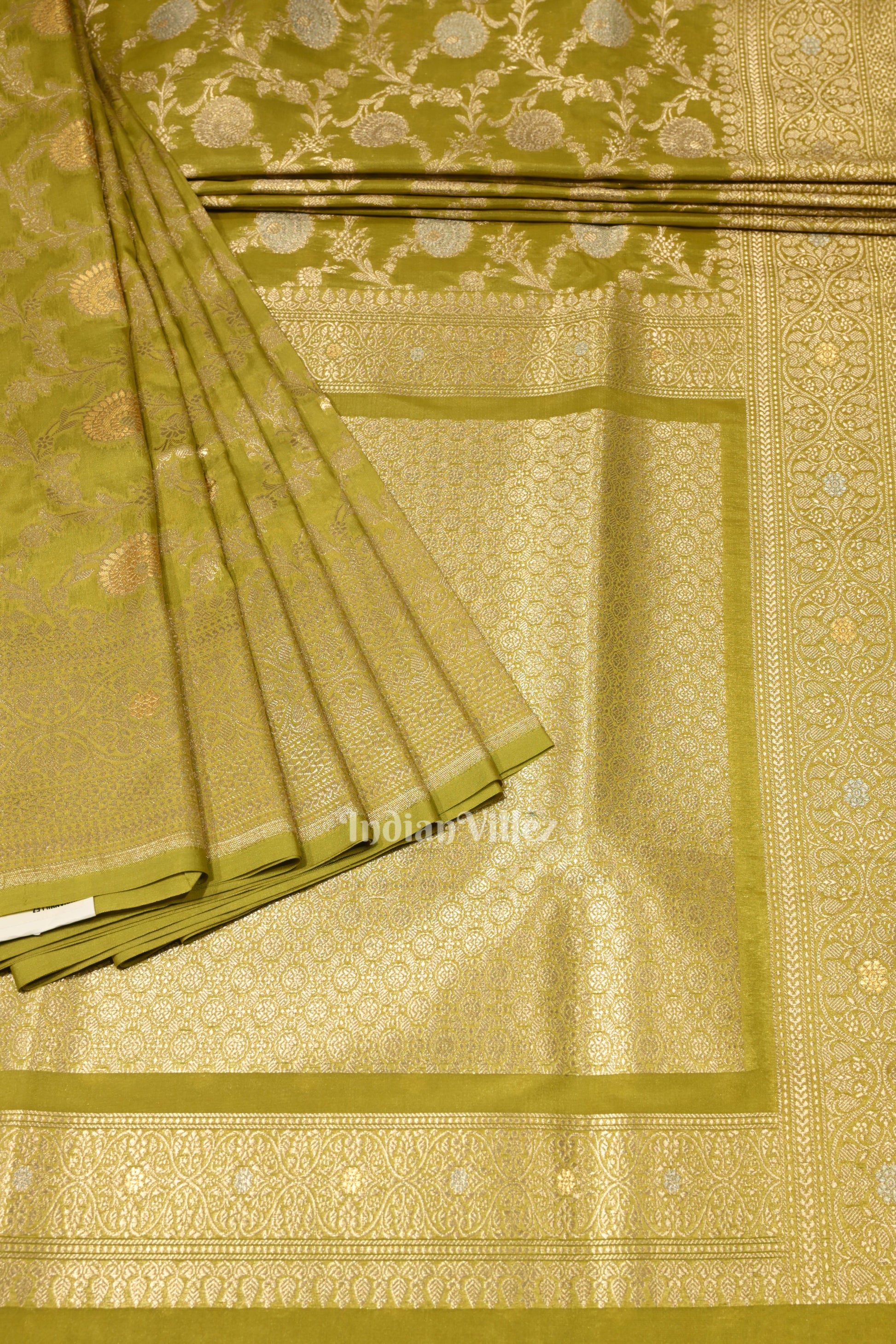 Mehendi Green Meenakari Pure Mashru Satin Silk Banarasi Saree