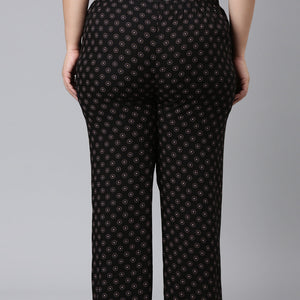 Women Printed Black Woven Viscose Lounge Pants