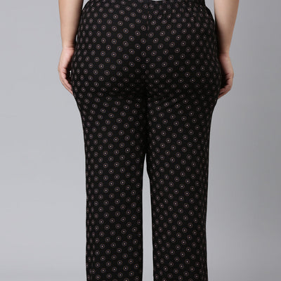 Women Printed Black Woven Viscose Lounge Pants