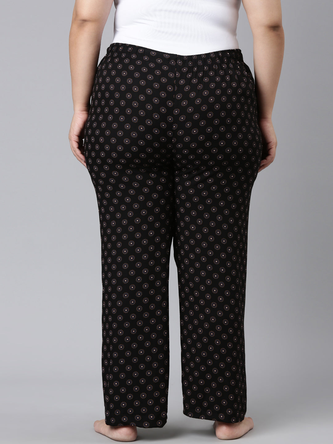 Women Printed Black Woven Viscose Lounge Pants