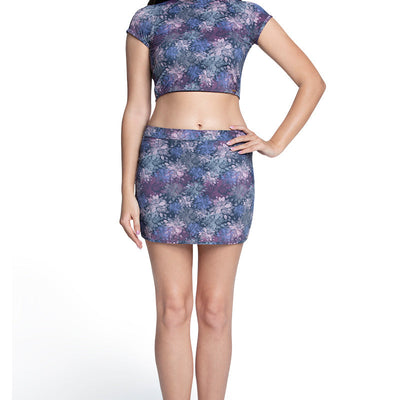 Cap Sleeves Padded Crop Top - Dark Floral Pr