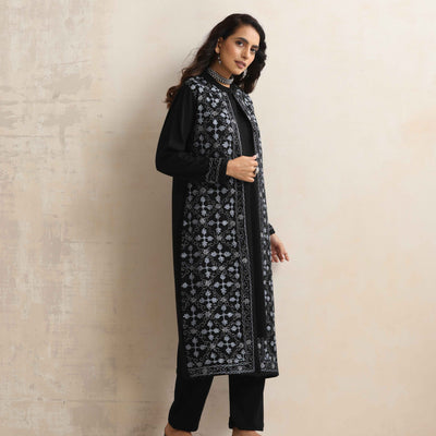 trueBrowns Black Kashmiri Woollen Jacket 3pc Set