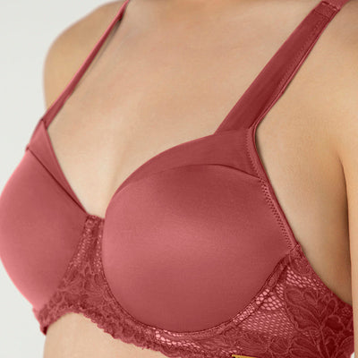 Glam Lace Padded Wired Balconette Bra - Cowhide