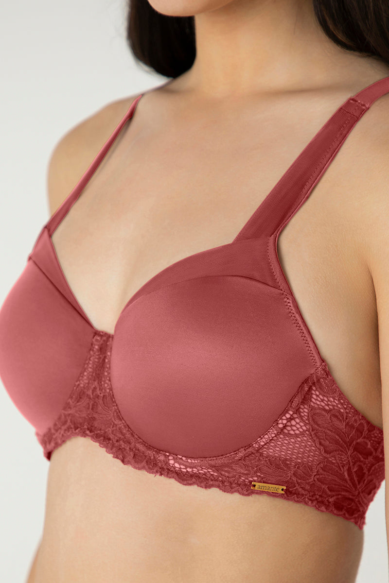 Glam Lace Padded Wired Balconette Bra - Cowhide
