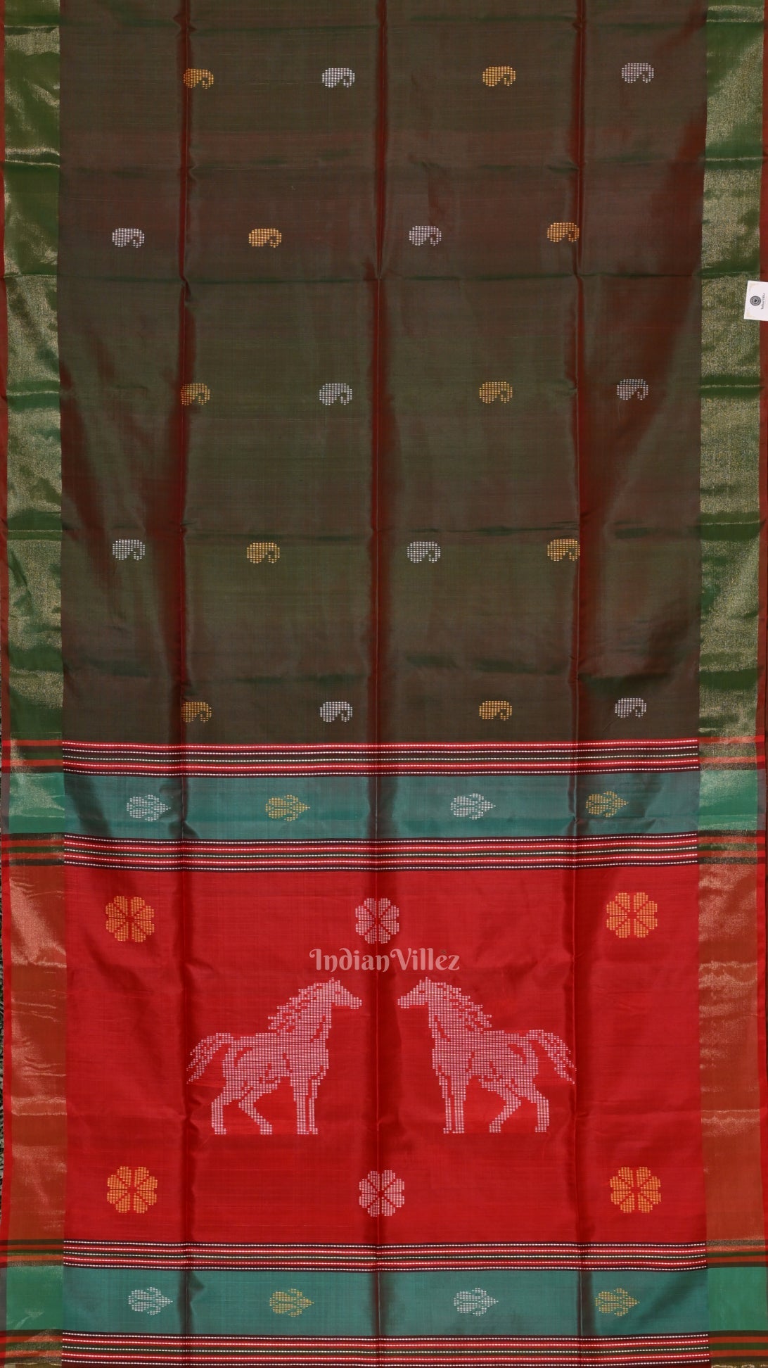 Green Red Pure Bishnupuri Silk Saree