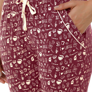 Full Length PJ Bottom - Burgundy Coffee Print