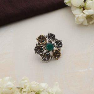 trueBrowns Silver Gold Tone Petal Ring