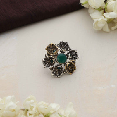 trueBrowns Silver Gold Tone Petal Ring