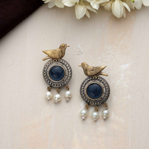 trueBrowns Silver Gold Tone Bird Stud Earrings