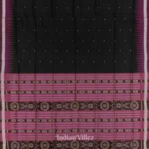Black Magenta Single Butta Design Odisha Ikat Bomkai Silk Saree