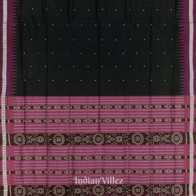 Black Magenta Single Butta Design Odisha Ikat Bomkai Silk Saree