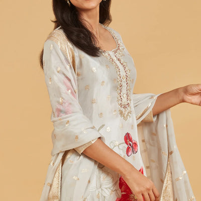 Ivory Grey Festive Kurta Set