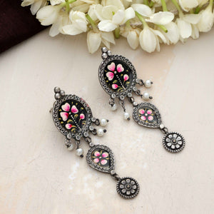 trueBrowns Silver Tone Handpainted Dangle Earrings