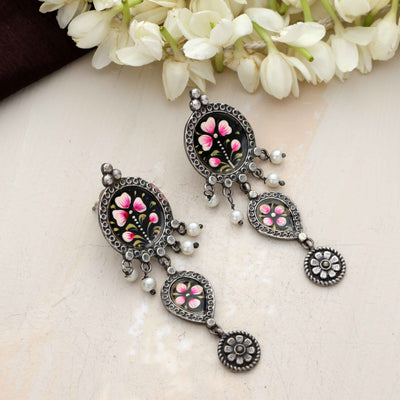 trueBrowns Silver Tone Handpainted Dangle Earrings