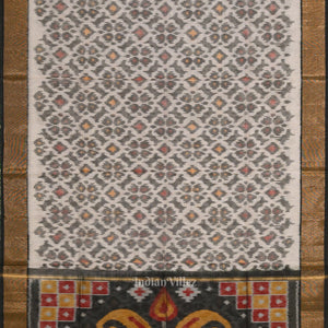 Off White Black Pochampally Ikat Sico (Silk & Cotton) Saree with Zari Border