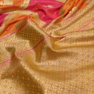Yellow Rani Pink Rangkat Mashru Satin Silk Banarasi Saree