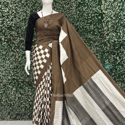 Olive Green Black Pasapali Sambalpuri Ikat Silk Saree