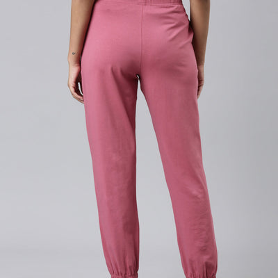 Women Solid Light Wine Mid Rise Cotton Casual Joggers