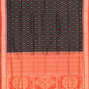 Black Orange Tribal Theme Sambalpuri Silk Saree