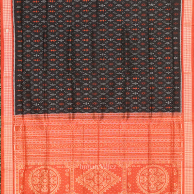 Black Orange Tribal Theme Sambalpuri Silk Saree