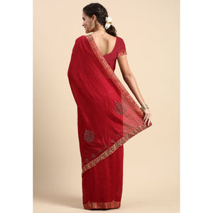 Maroon Swaroski Work Vichitra Silk Saree
