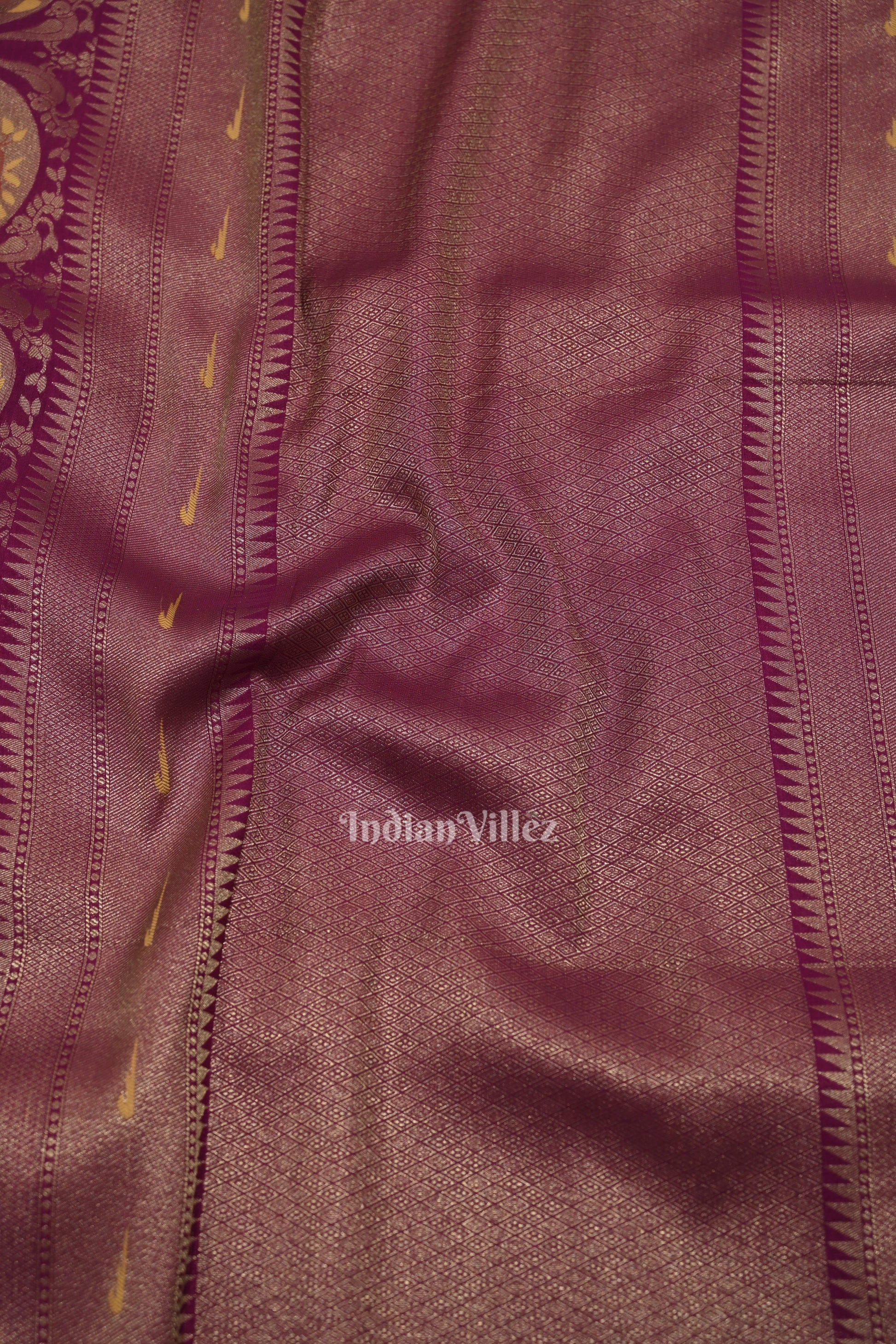Jam Purple Shikargah Theme Khaddi Georgette Banarasi Saree