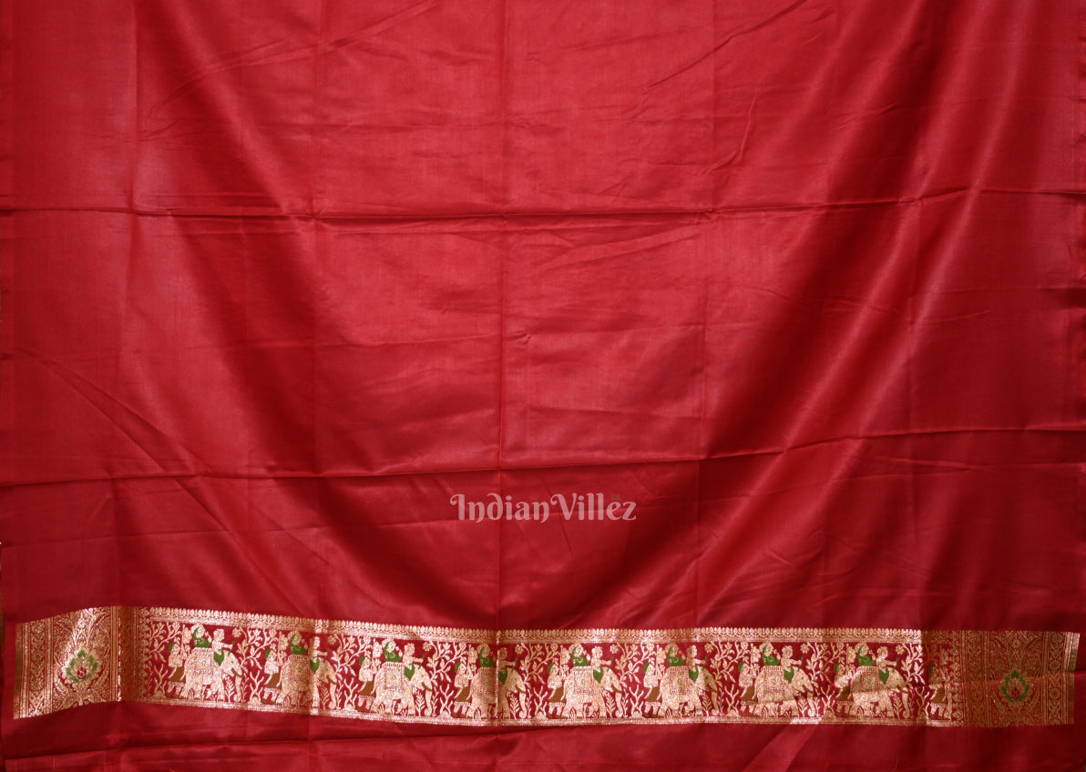 Deep Red Marriage Theme Pure Mashru Satin Silk Banarasi Saree