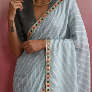 trueBrowns Grey Muslin Silk Ready To Wear Saree