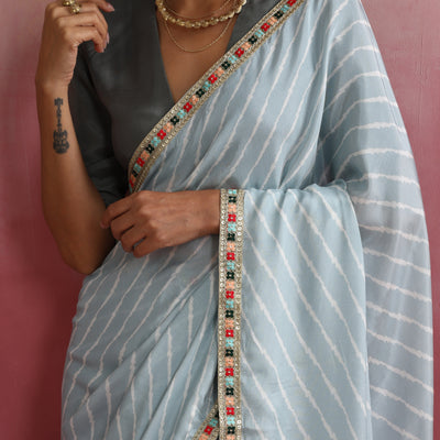 trueBrowns Grey Muslin Silk Ready To Wear Saree