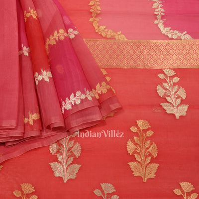 Baby Pink Pure Kora Organza Banarasi Tissue Saree
