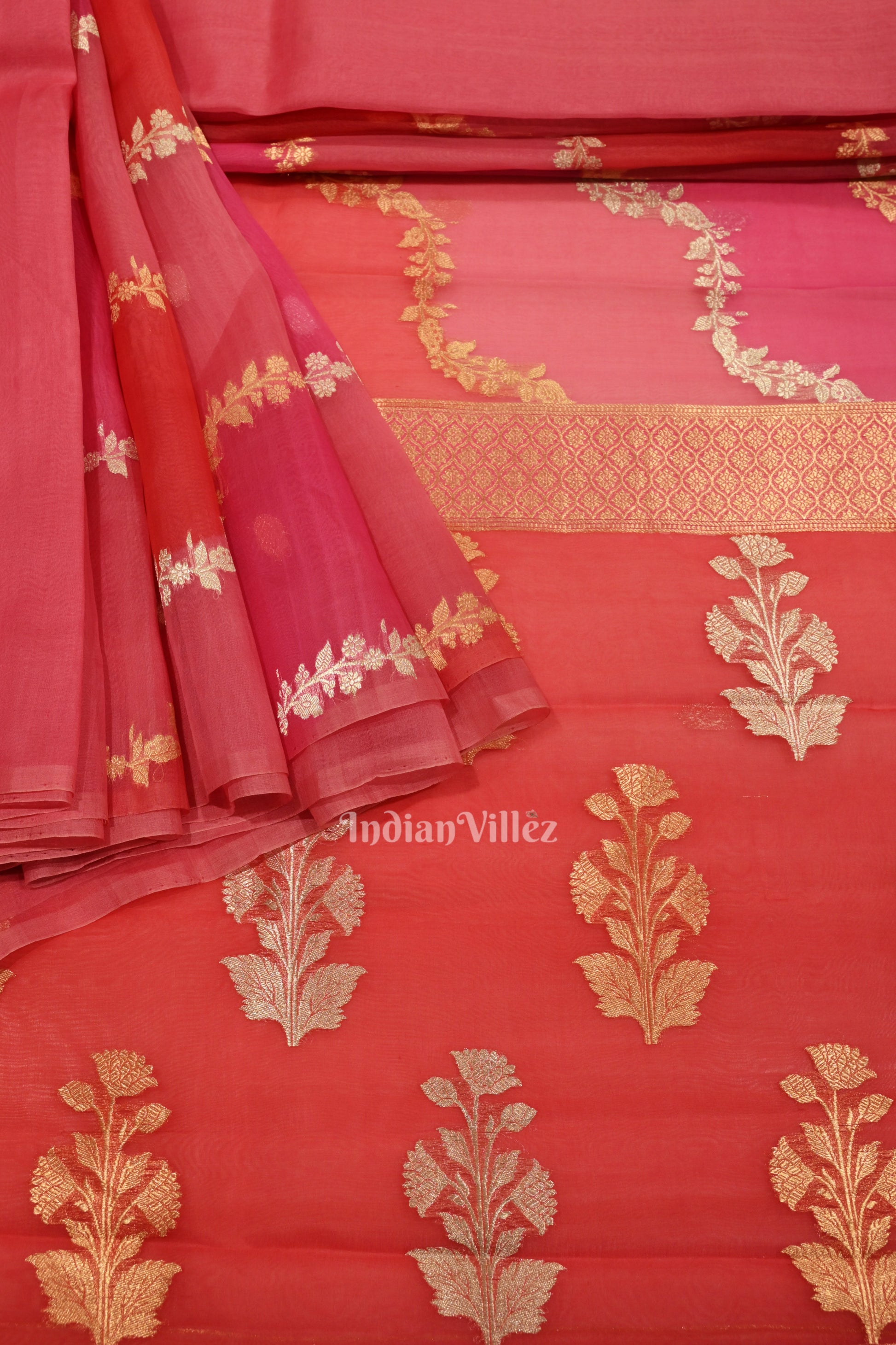 Baby Pink Pure Kora Organza Banarasi Tissue Saree