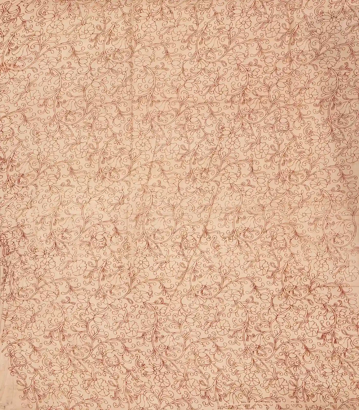 Taupe Cotton Saree With Crimson Kalamkari Print