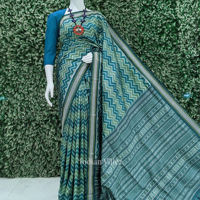 Green with Multicolor Contemporary Silk Saree with Jala Anchal