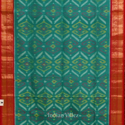 Aqua Blue with Red Pochampally Ikat Silk Saree